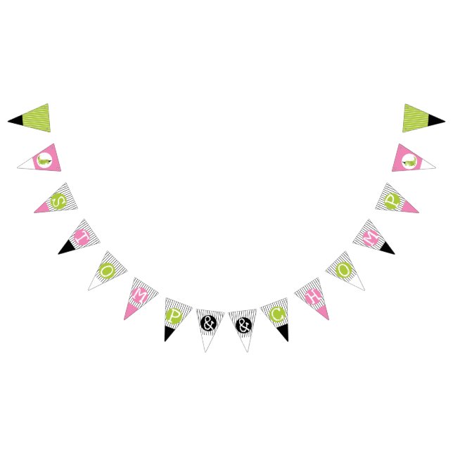Girl Dinosaur Tutu Birthday Stomp and Chomp Pink Bunting Flags (All)