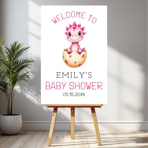 Girl Dinosaur Watercolor Baby Shower Welcome Sign by Pretty Girly Designs