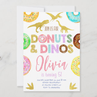 Girl Dinosaurs and Donuts Birthday Invitation