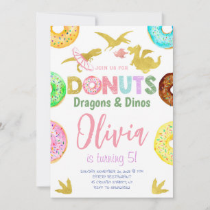 Girl Dinosaurs and Donuts Birthday Invitation