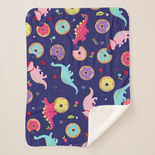Girl Dinosaurs and Donuts Sherpa Blanket