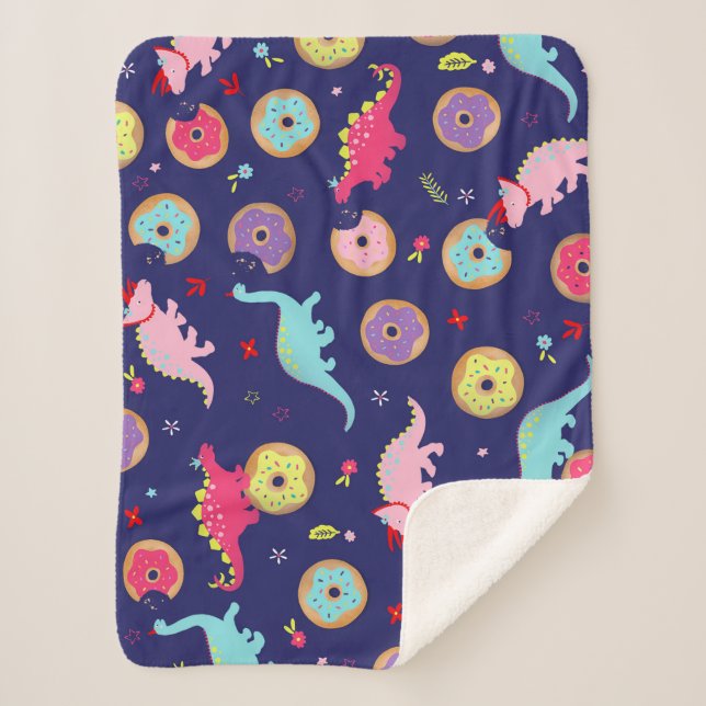 Girl Dinosaurs and Donuts Sherpa Blanket (Front)
