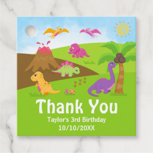 Girl Dinosaurs Birthday Party Thank You Favor Tags