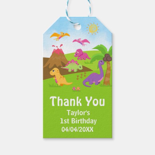Girl Dinosaurs Birthday Party Thank You Gift Tags