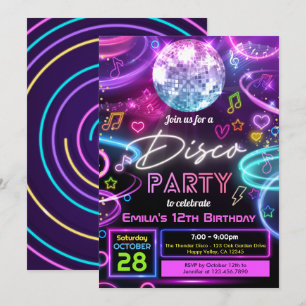 Girl Disco Birthday Party  Invitation