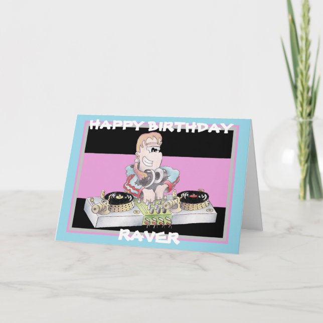 GIRL DJ cartoon birthday card (Front)