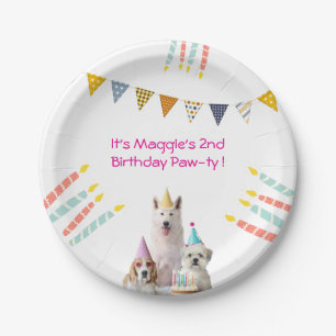 Girl Dog Birthday pink Party Invitation Paper Plates
