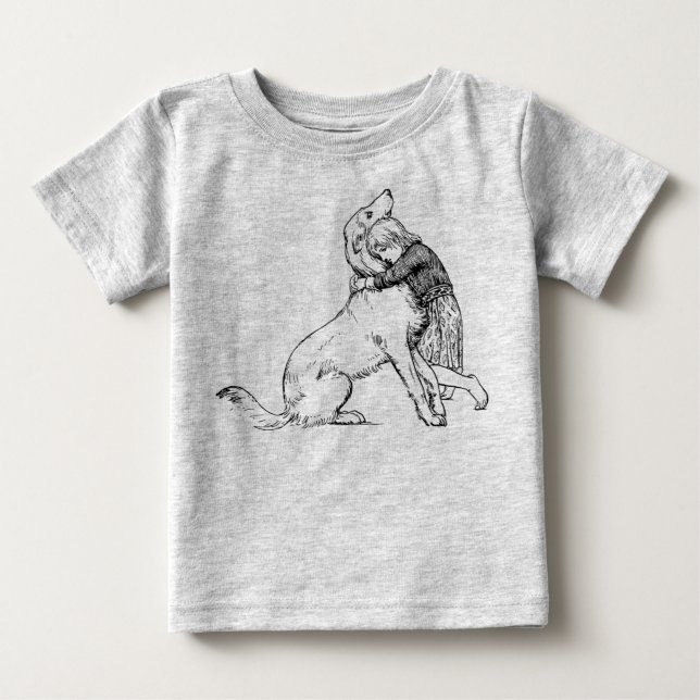 girl dog line art female child baby T-Shirt (Front)