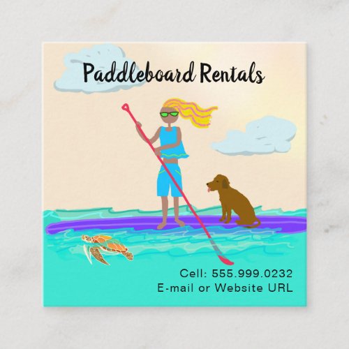 Girl Dog Paddleboard Illustrated Business Cards