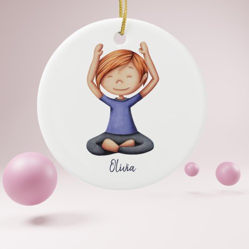 Girl Doing Yoga Meditating Personalized Christmas Ceramic Ornament