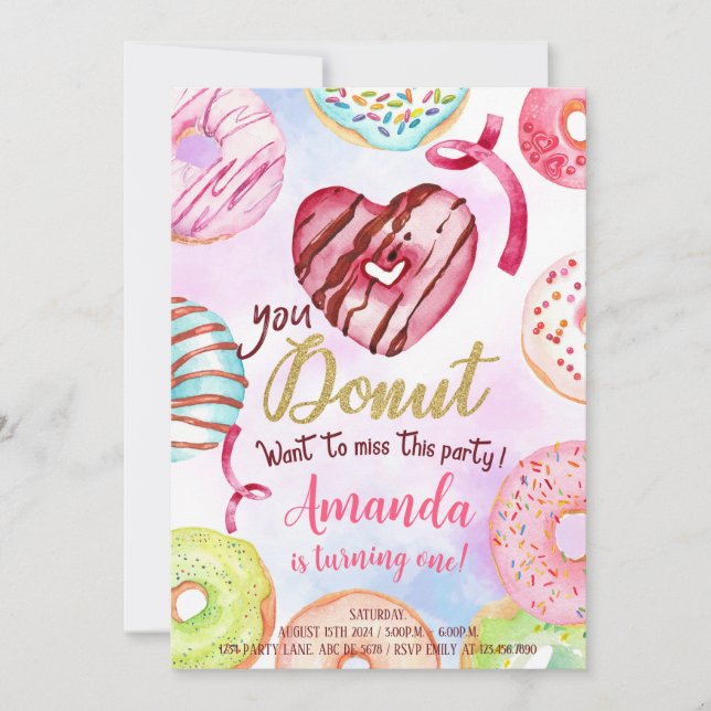 Girl Donut 1st Birthday Invitation (Front)