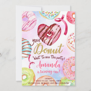 Girl Donut 1st Birthday Invitation