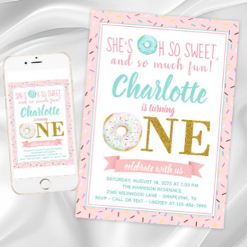 Girl Donut 1st Birthday Party Invitation by InvitationCentral at Zazzle