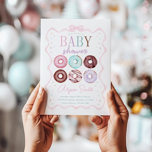 Girl Donut and Pink Bow Baby Shower Invitation (Creator Uploaded)