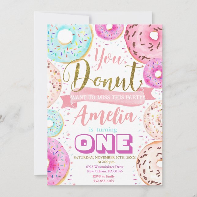 Girl Donut Birthday Party Invitation (Front)