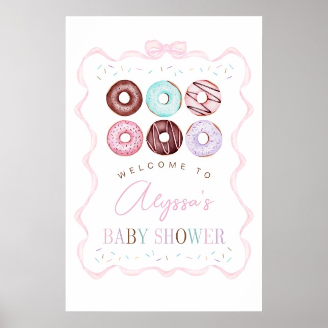 Girl Donuts and Bow Baby Shower Welcome Sign (Front)