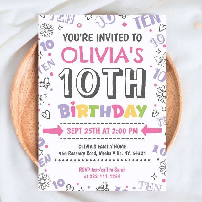 Girl Doodle 10th Birthday Invitation (Creator Uploaded)