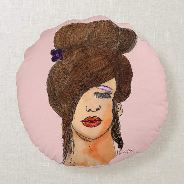 Girl drawing round pillow (Back)