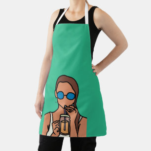 Girl drinking bubble tea modern teen apron