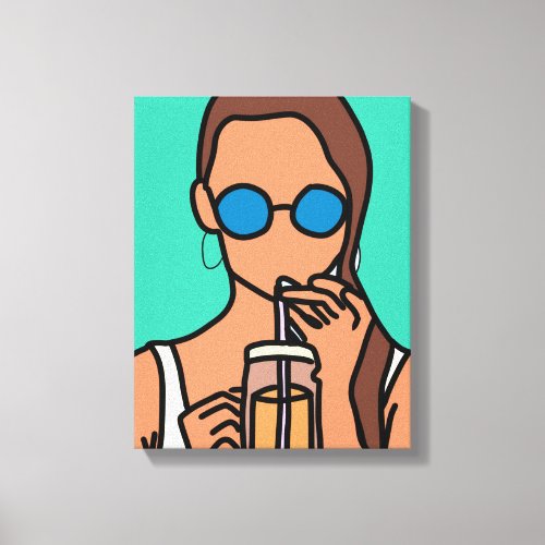 Girl drinking bubble tea modern teen canvas print