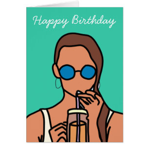 Girl drinking bubble tea modern teen cards