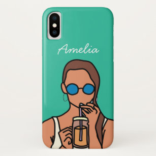 Girl drinking bubble tea modern teen iPhone XS case