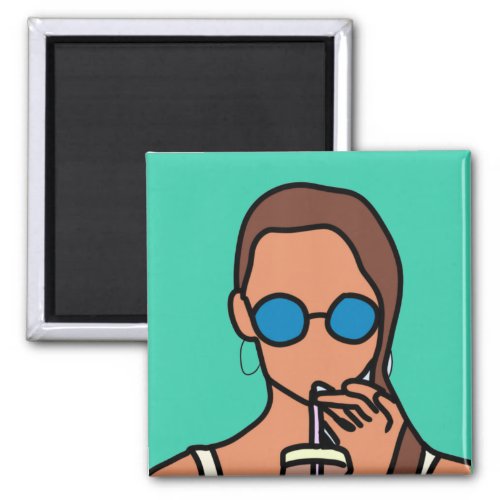 Girl drinking bubble tea modern teen magnet