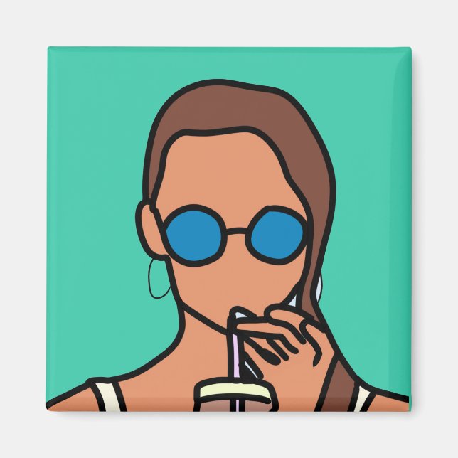 Girl drinking bubble tea modern teen magnet (Front)