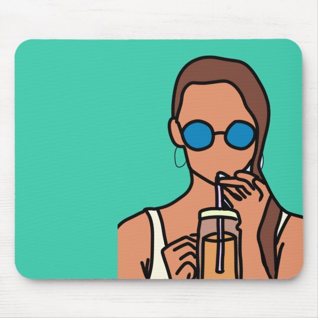 Girl drinking bubble tea modern teen mouse pad (Front)