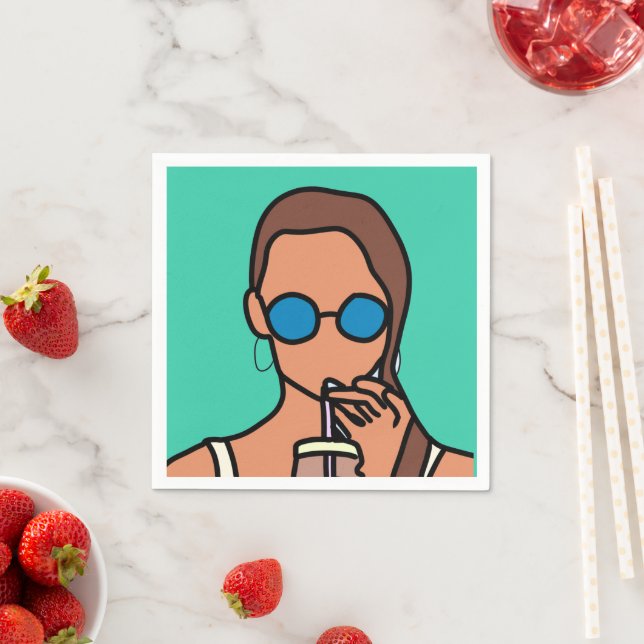 Girl drinking bubble tea modern teen napkins (Insitu)