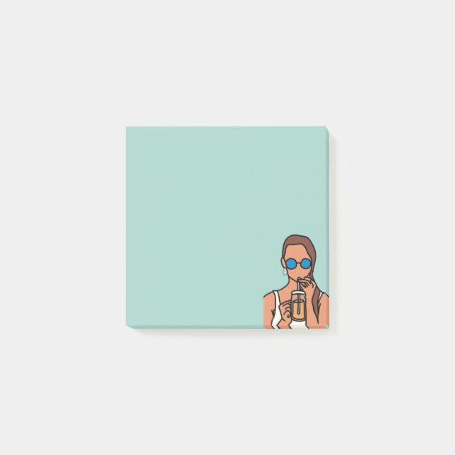 Girl drinking bubble tea modern teen post-it notes (Front)
