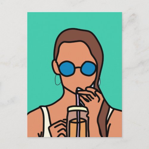 Girl drinking bubble tea modern teen postcard