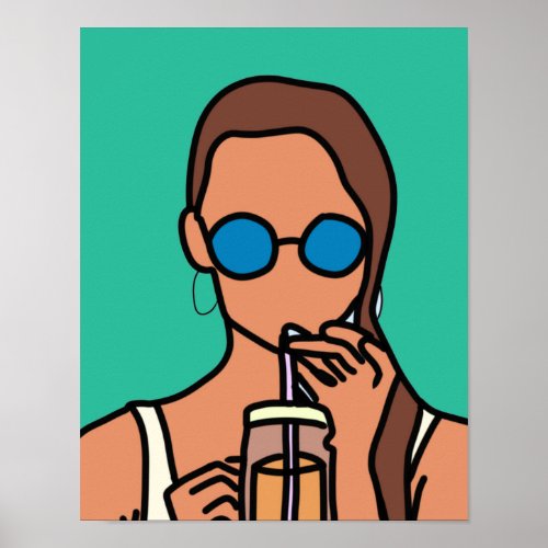 Girl drinking bubble tea modern teen poster