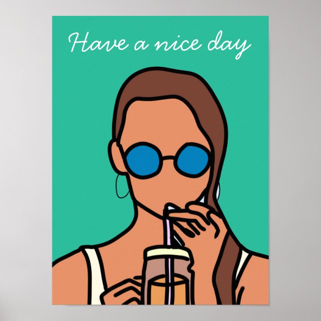 Girl drinking bubble tea modern teen poster (Front)