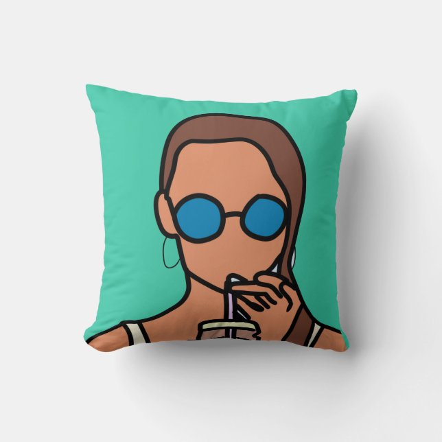 Girl drinking bubble tea modern teen throw pillow (Front)