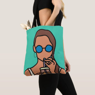 Girl drinking bubble tea modern teen tote bag