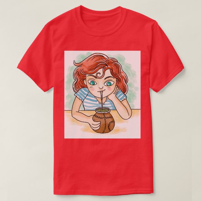 girl drinking yerba mate hot infusion T-Shirt (Design Front)