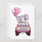 Girl Drive By Baby Shower Elephant Pink Purple Invitation (Back)
