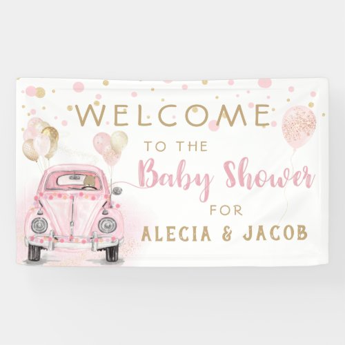 Girl Drive By Baby Shower Pink Gold Car Banner