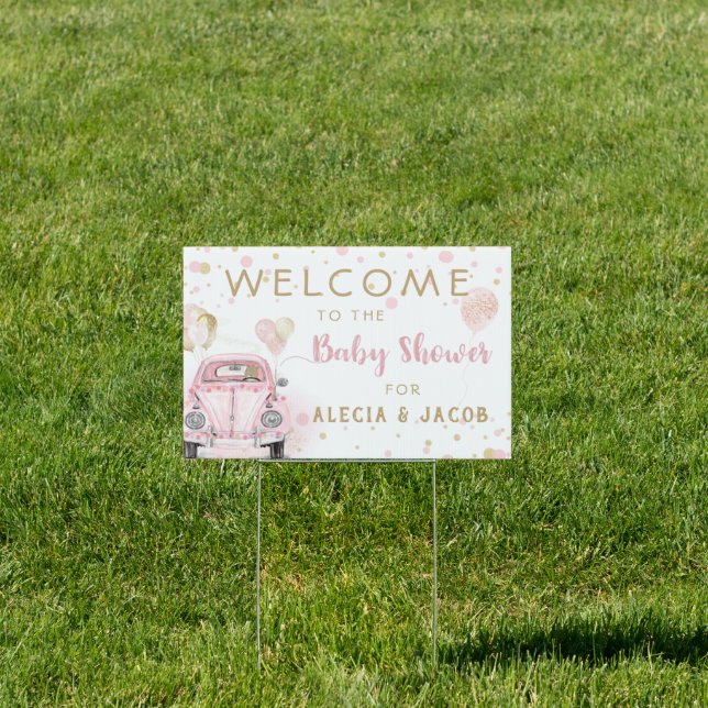 Girl Drive By Baby Shower Pink Gold Car Sign (Insitu)