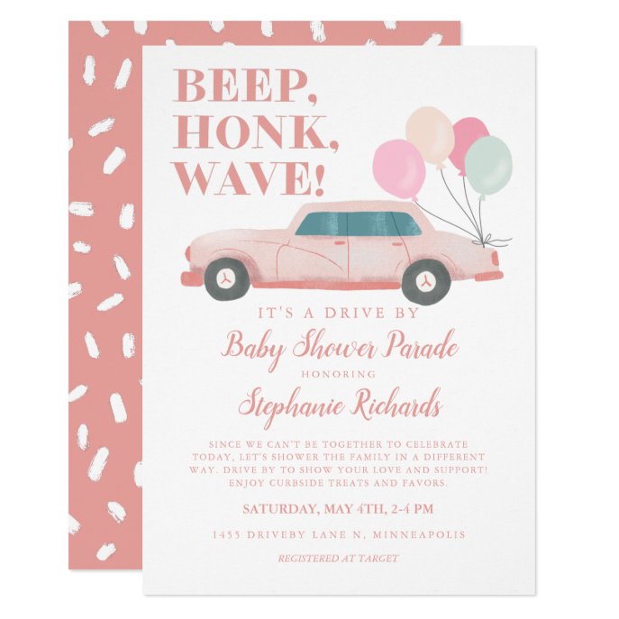 Girl Drive By Baby Shower Pink Vintage Car Invitation