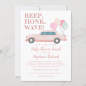 Girl Drive By Baby Shower Pink Vintage Car Invitation (Front)