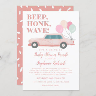 Girl Drive By Baby Shower Pink Vintage Car Invitation