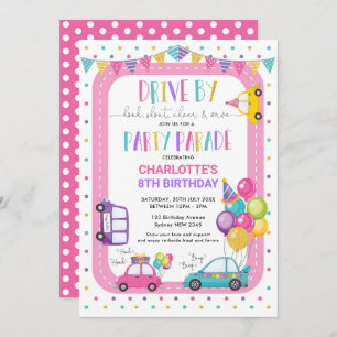 Girl Drive By Birthday Parade Quarantine Party Invitation