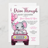 Girl Drive Through Baby Shower Elephant in Car Invitation (Front/Back)