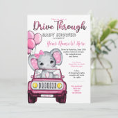Girl Drive Through Baby Shower Elephant in Car Invitation (Standing Front)