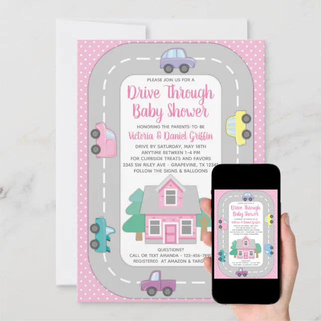 Girl Drive Through Baby Shower Invitation Zazzle