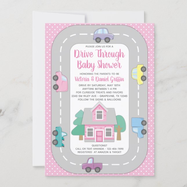 Girl Drive Through Baby Shower Invitation (Front)