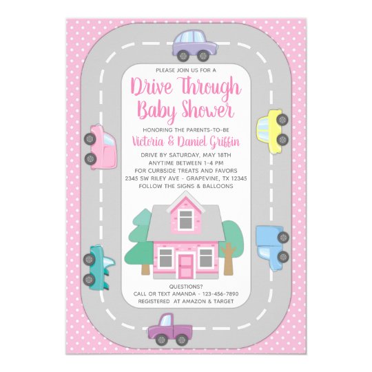 Girl Drive Through Baby Shower Invitation