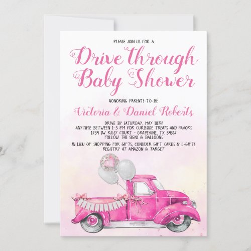 Girl Drive Through Baby Shower Invitation